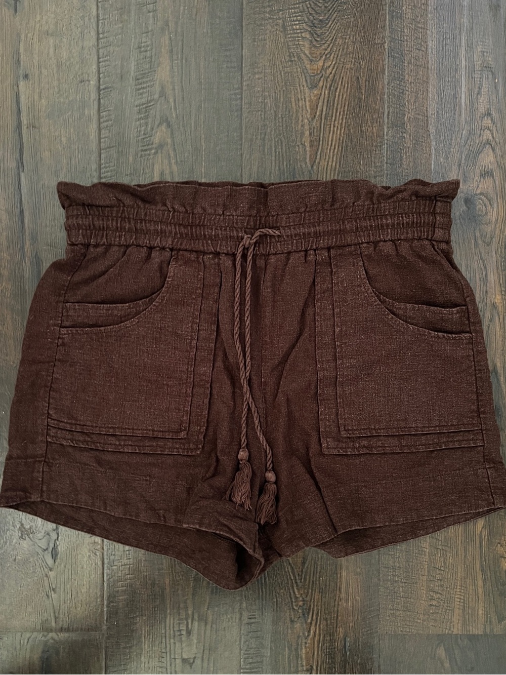 House of Harlow 1960 Brown Paperbag Waist Drawstring Shorts